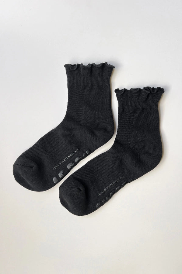 LE BON SHOPPE RUFFLED HUGGER SOCKS - BLACK