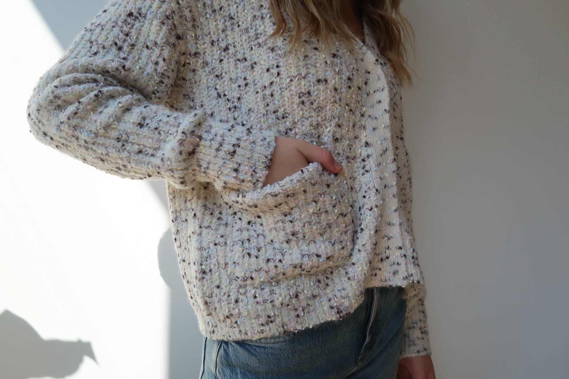 NEDI LONG SLEEVE CARDIGAN - CREAM FLECK