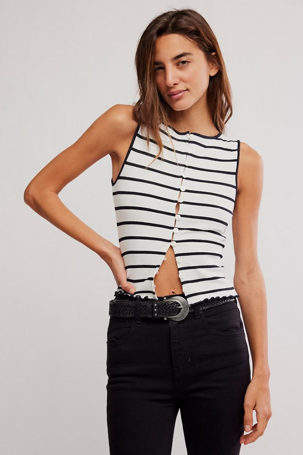 FREE PEOPLE STRIPED TILLY VEST - BLACK + WHITE