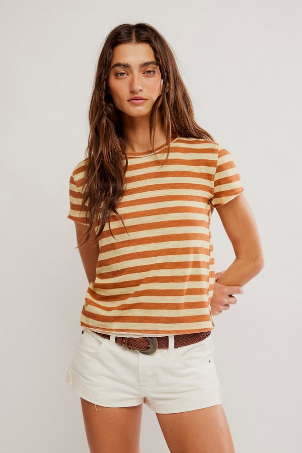 FREE PEOPLE NORA TEE - MOCHA COMBO