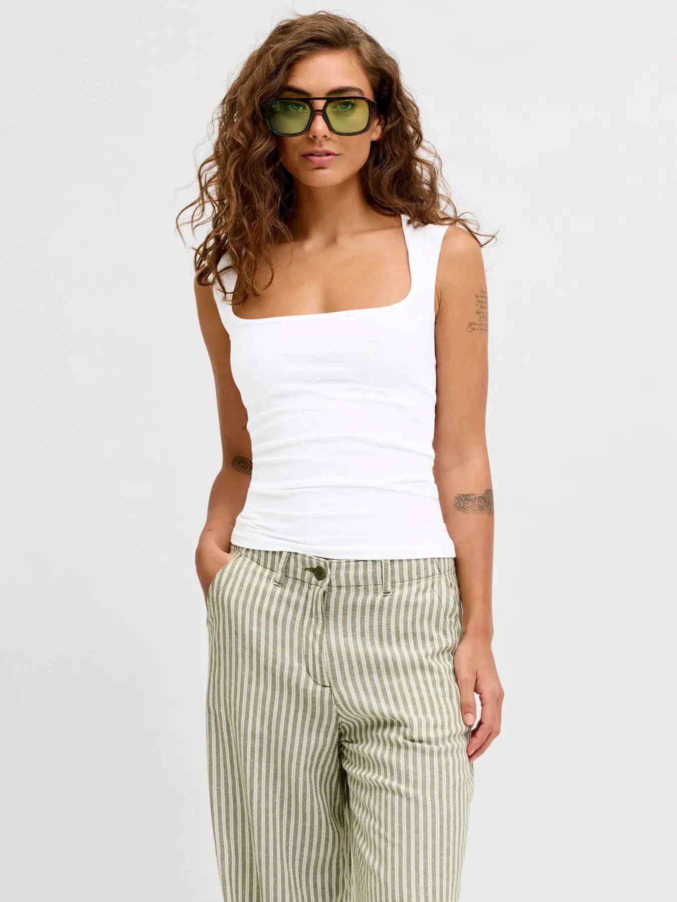 JJXX ISABELLA SQ NECK TOP - BRIGHT WHITE