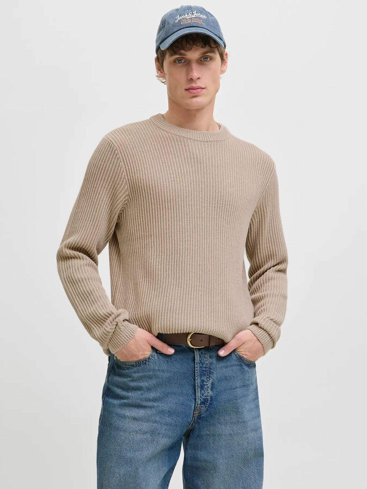 JJ DOVER KNIT CREW NECK PULLOVER - MOONBEAN