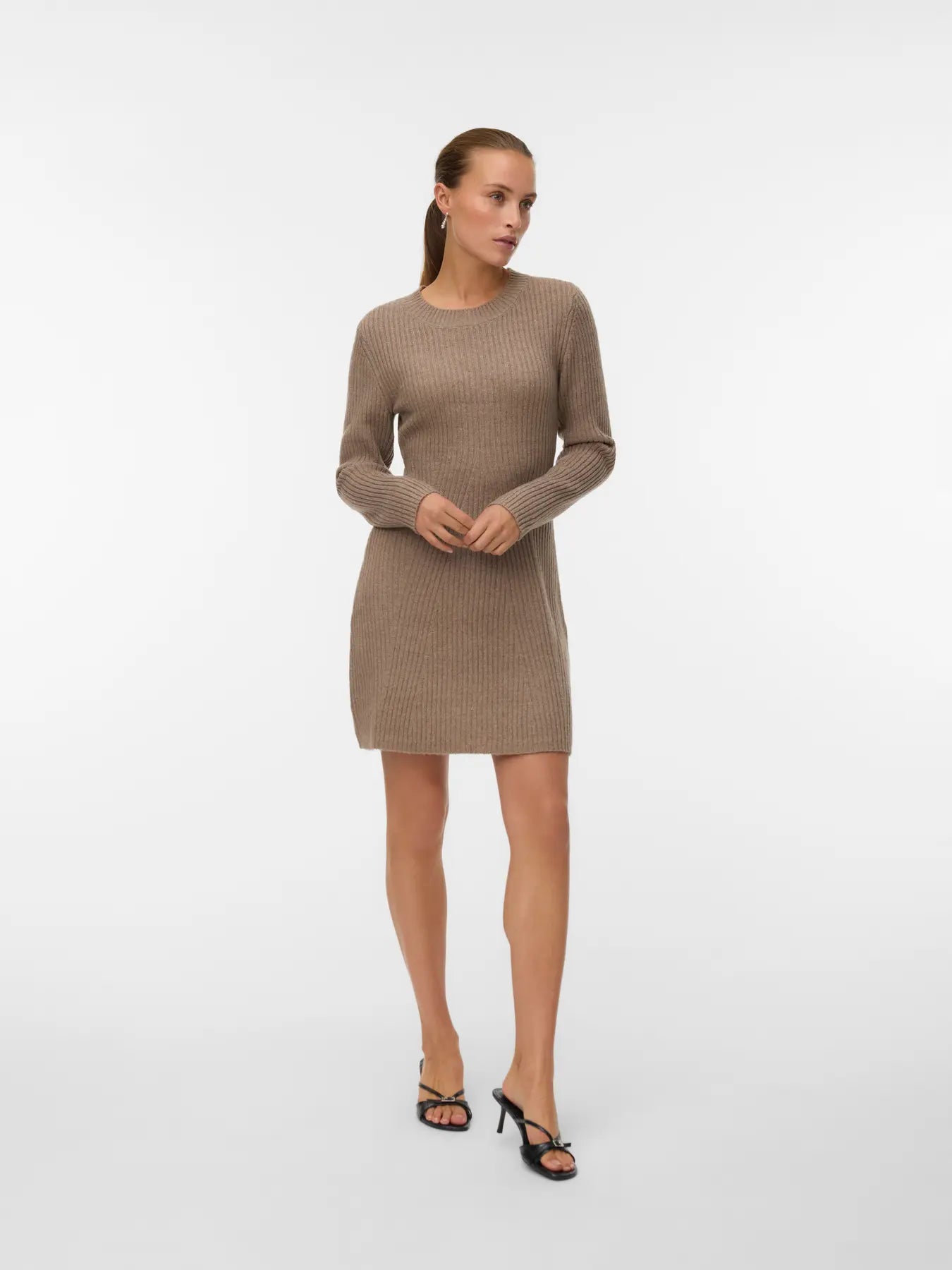 VM JOSANNA LS KNIT DRESS - FOSSIL MELANGE