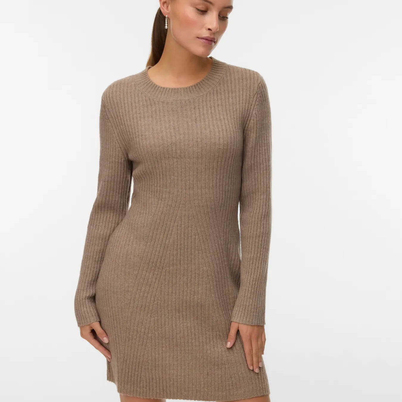 VM JOSANNA LS KNIT DRESS - FOSSIL MELANGE