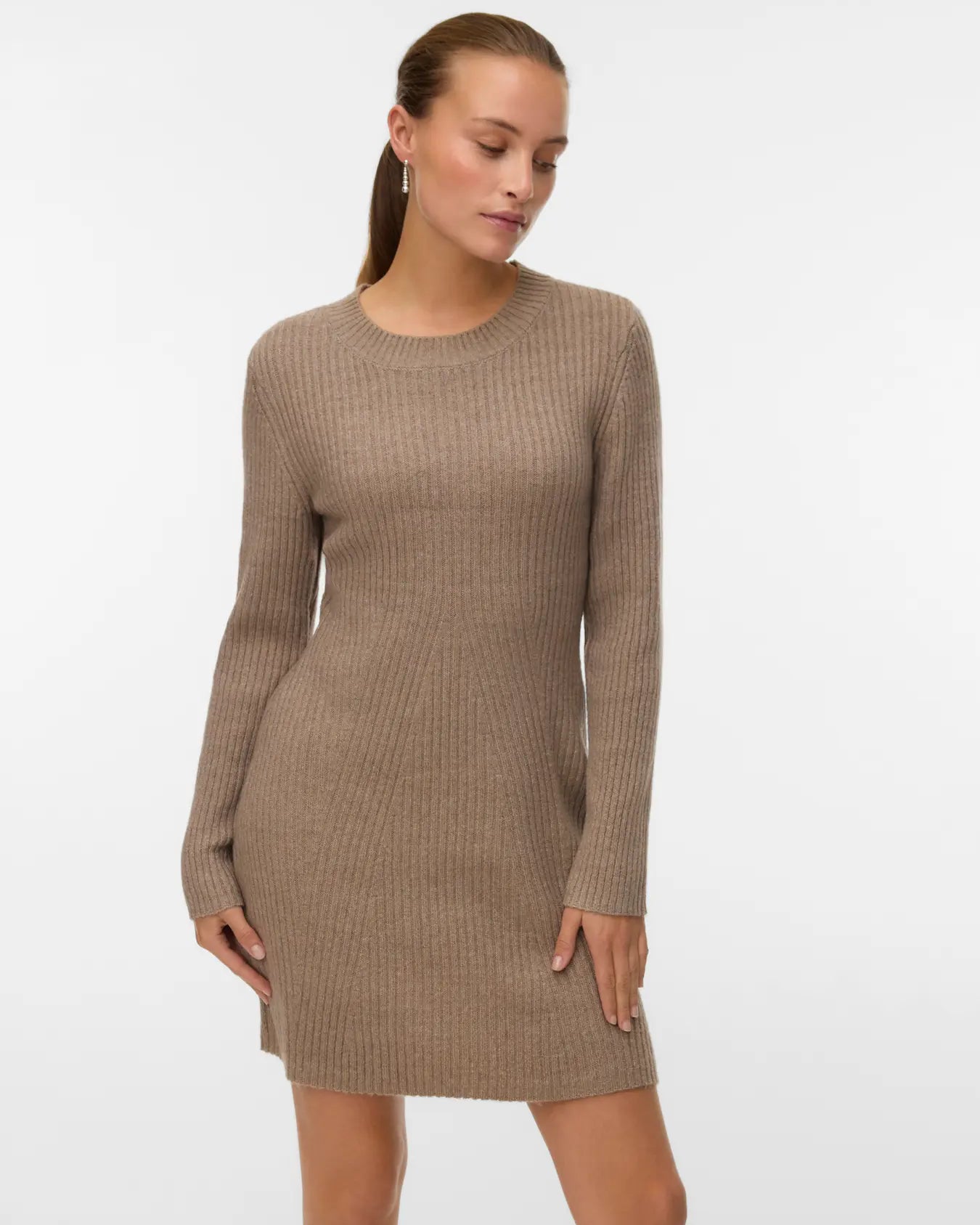 VM JOSANNA LS KNIT DRESS - FOSSIL MELANGE