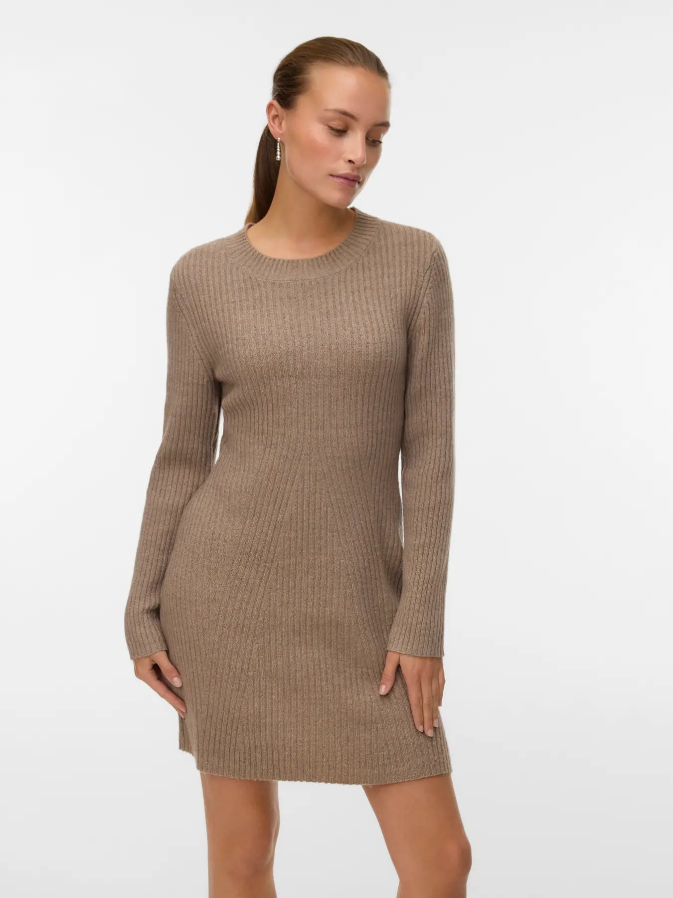 VM JOSANNA LS KNIT DRESS - FOSSIL MELANGE