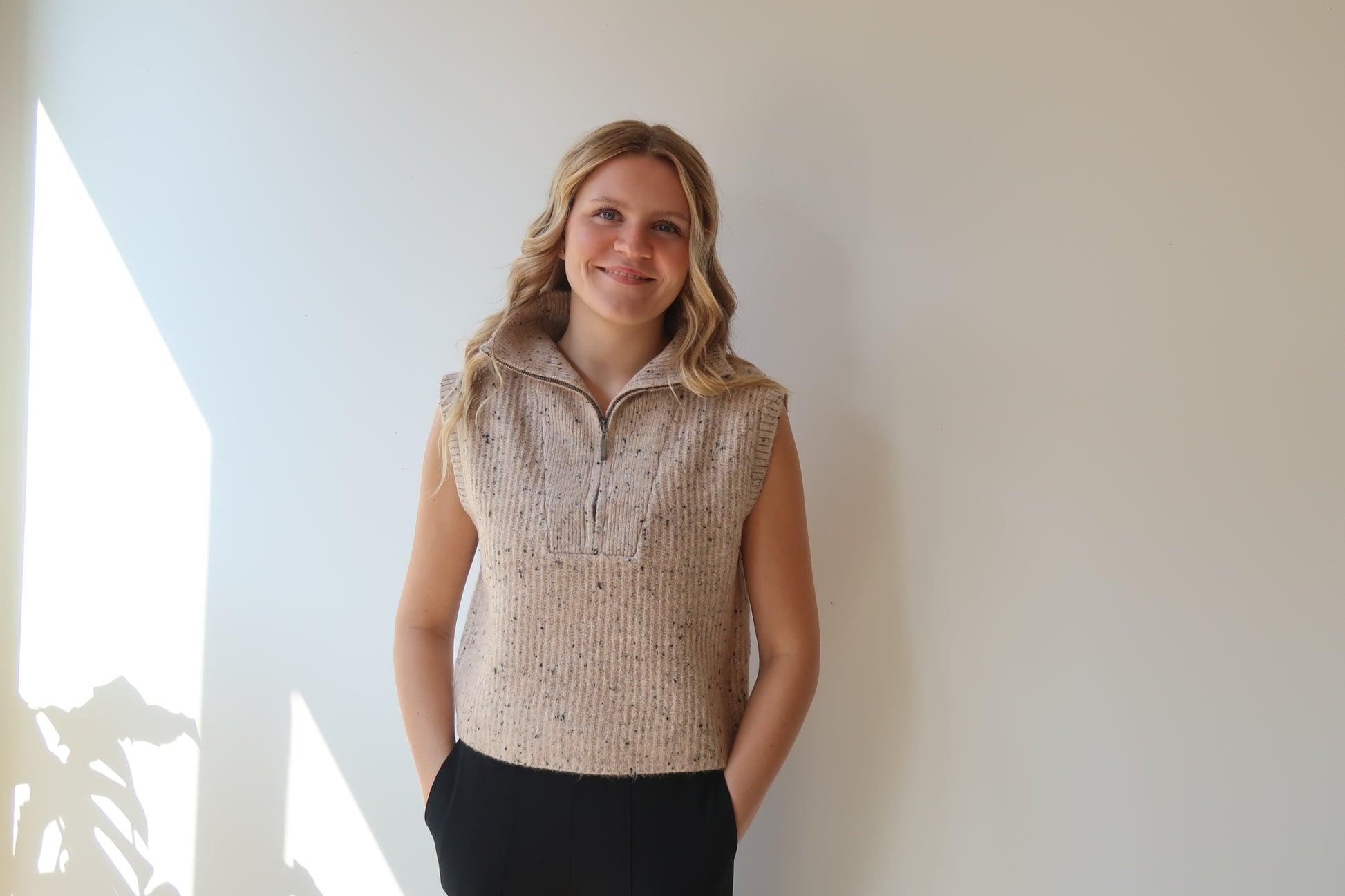 ENID 1/2 ZIP VEST - CREAM FLECK