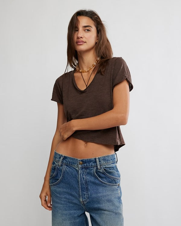 FREE PEOPLE TAKE TWO TEE - DOUBLE ESPRESSO