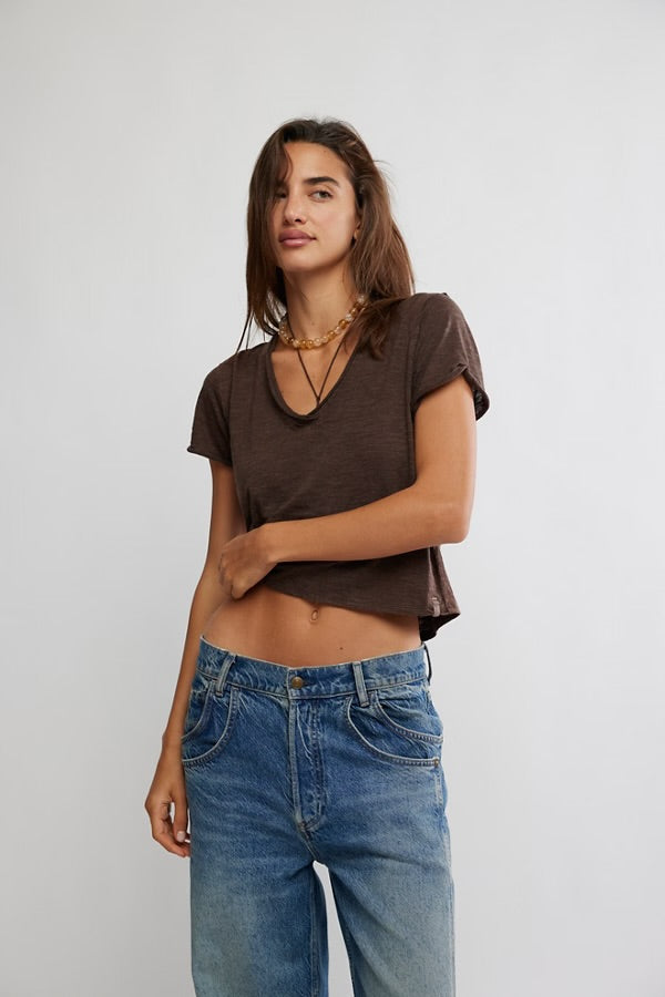 FREE PEOPLE TAKE TWO TEE - DOUBLE ESPRESSO