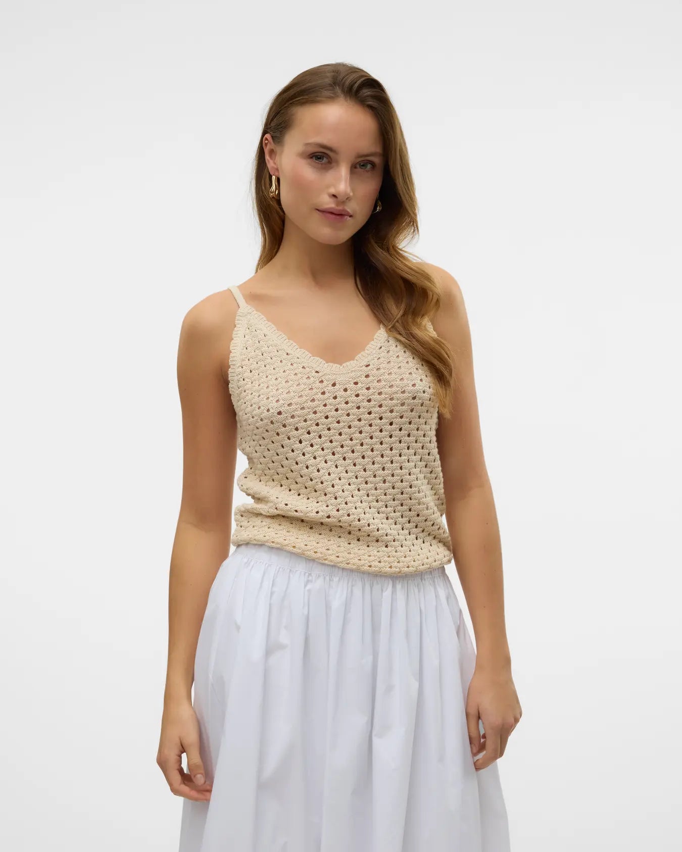 REGINA CROCHET V NECK TANK - BIRCH