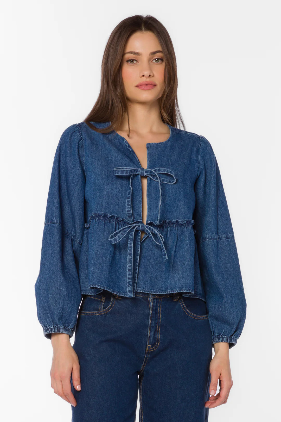 VELVET HEART ABBIE TIE TOP - DARK BLUE WASH