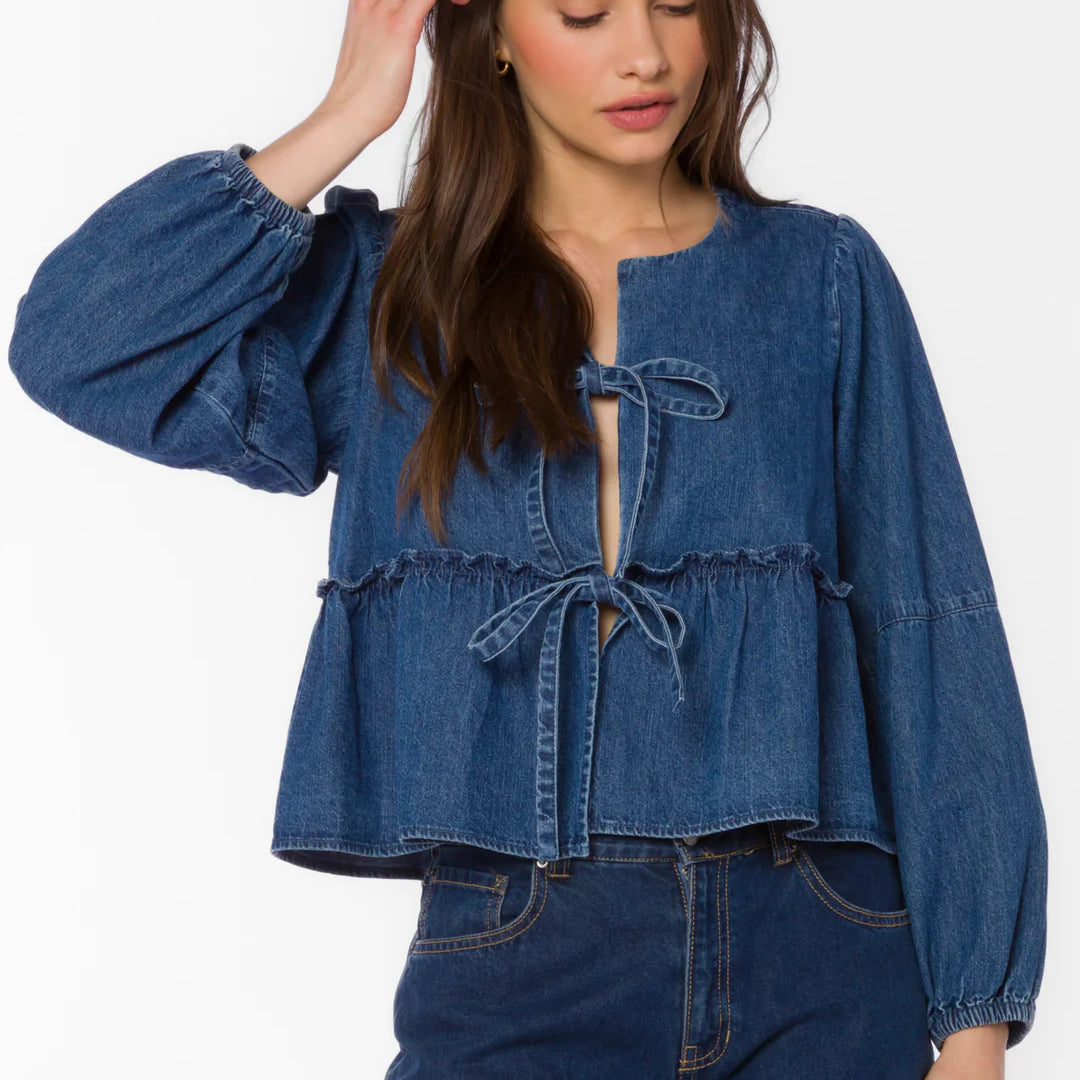VELVET HEART ABBIE TIE TOP - DARK BLUE WASH