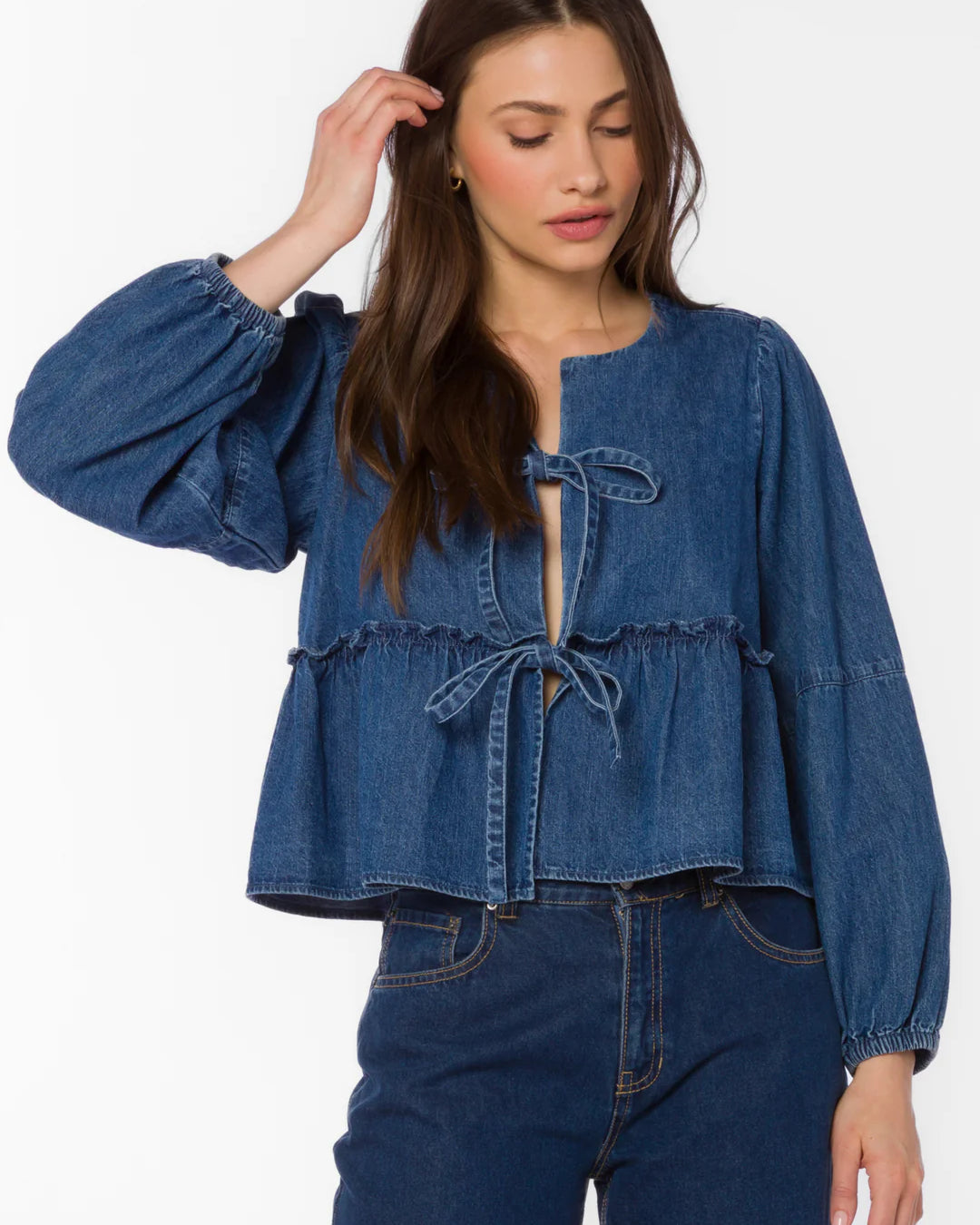 VELVET HEART ABBIE TIE TOP - DARK BLUE WASH