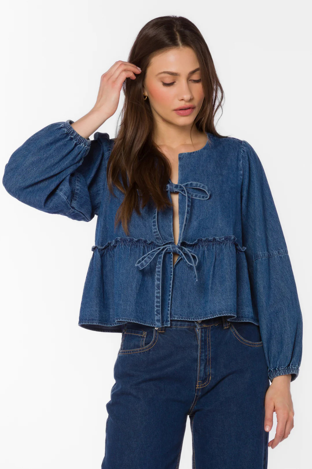 VELVET HEART ABBIE TIE TOP - DARK BLUE WASH
