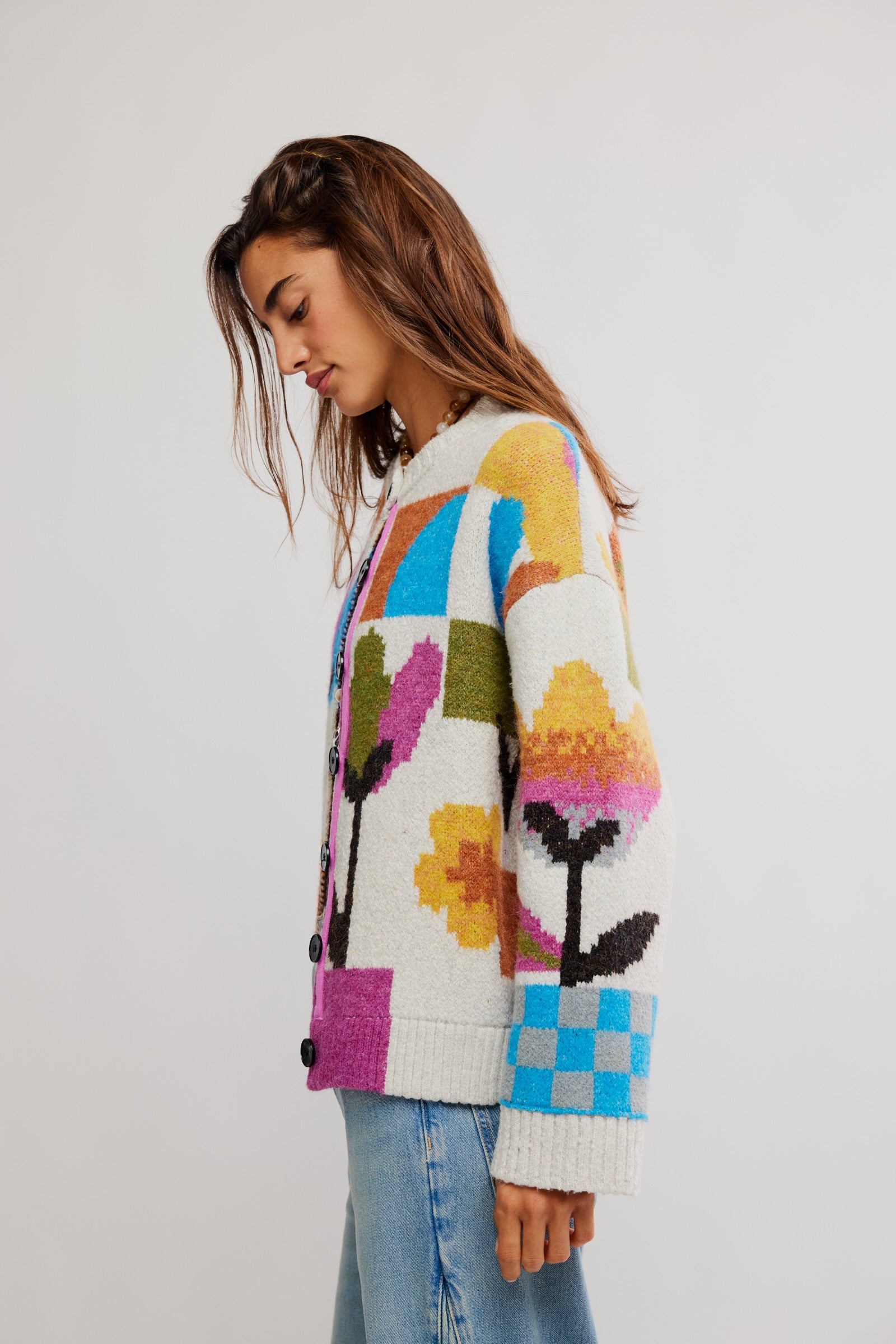 FREE PEOPLE TULIP WHIRL CARDIGAN - IVORY COMBO