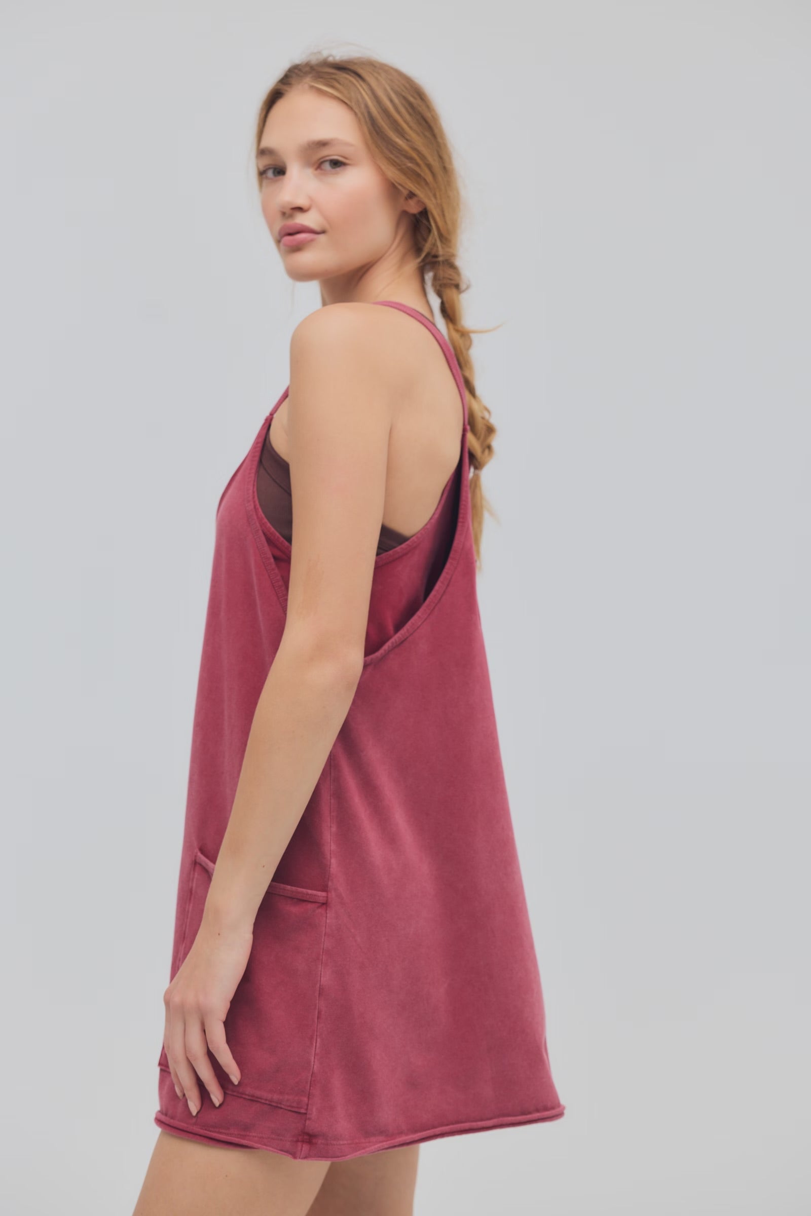 FREE PEOPLE HOT SHOT MINI DRESS - BRICK