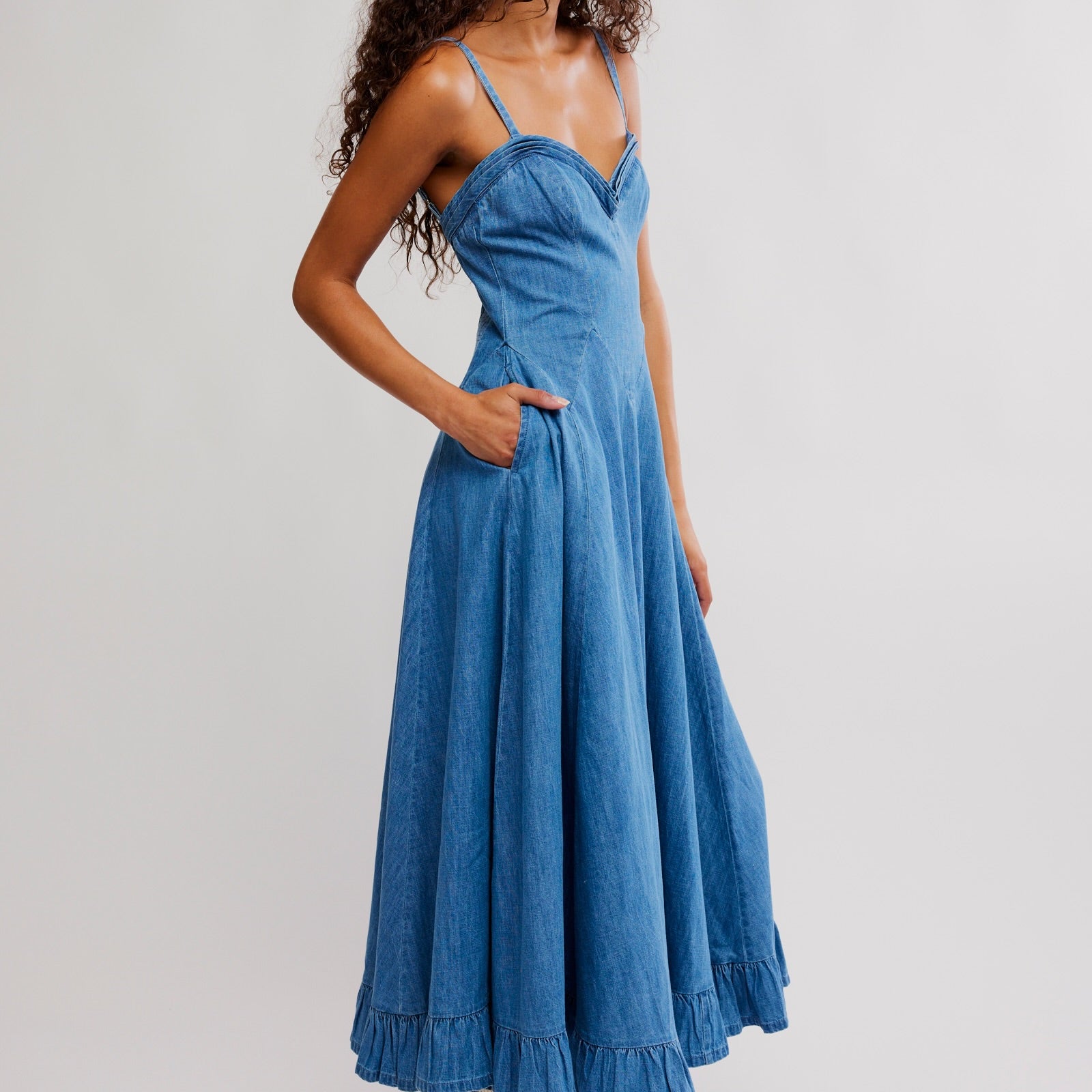 FREE PEOPLE ANOTHER SEASON DENIM MIDI DRESS - BOARDWALK BLUE