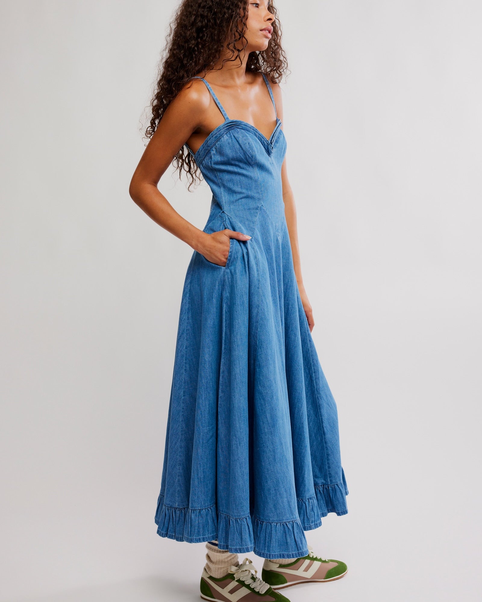 FREE PEOPLE ANOTHER SEASON DENIM MIDI DRESS - BOARDWALK BLUE