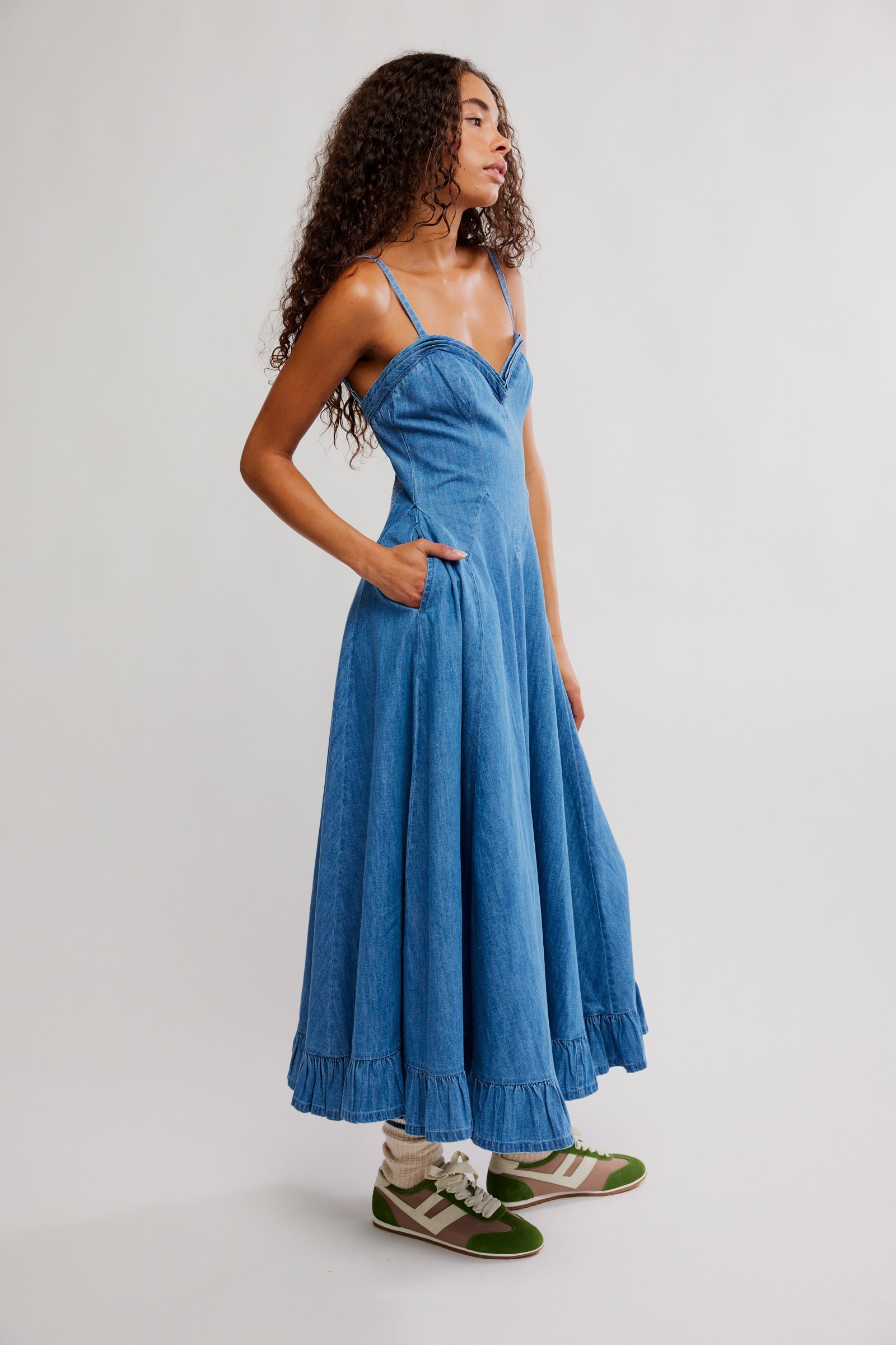 FREE PEOPLE ANOTHER SEASON DENIM MIDI DRESS - BOARDWALK BLUE