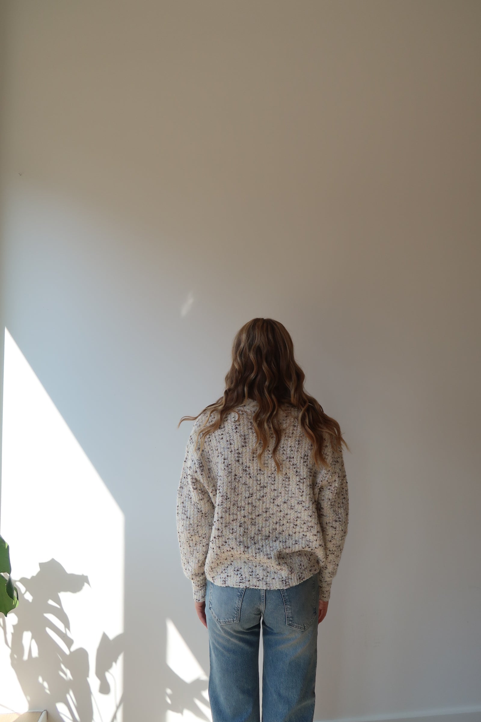 NEDI LONG SLEEVE CARDIGAN - CREAM FLECK