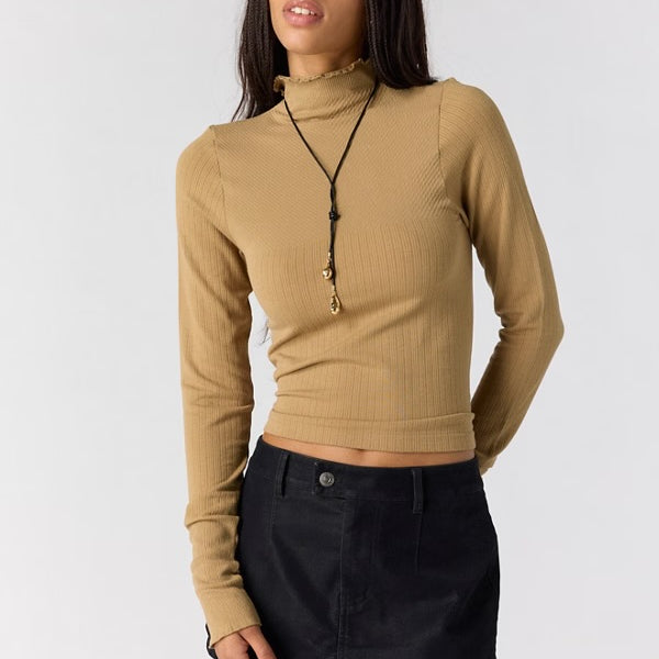 FREE PEOPLE SO SOFT SEAMLESS MOCK NECK TOP - OLIVE TAPENADE