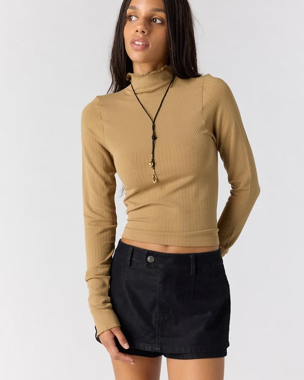 FREE PEOPLE SO SOFT SEAMLESS MOCK NECK TOP - OLIVE TAPENADE