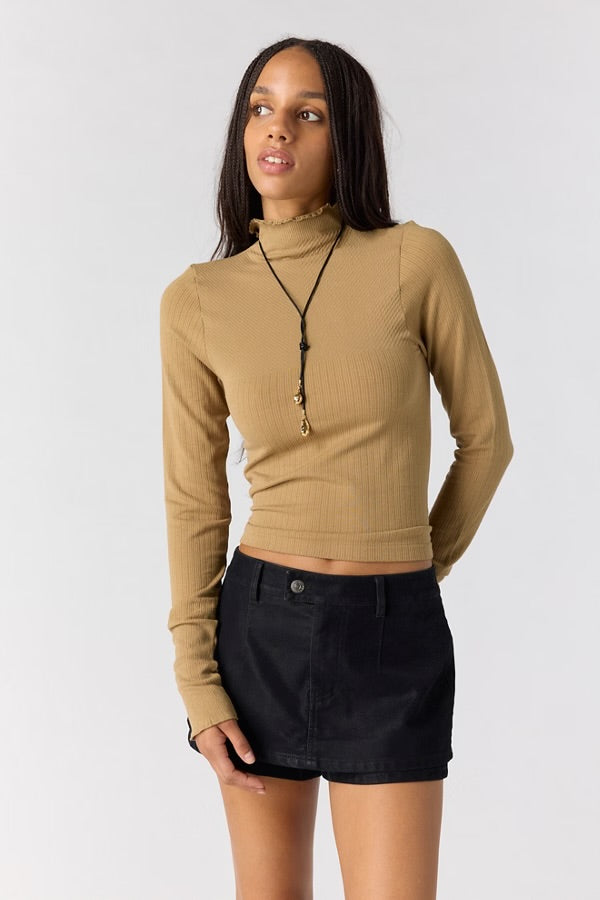 FREE PEOPLE SO SOFT SEAMLESS MOCK NECK TOP - OLIVE TAPENADE