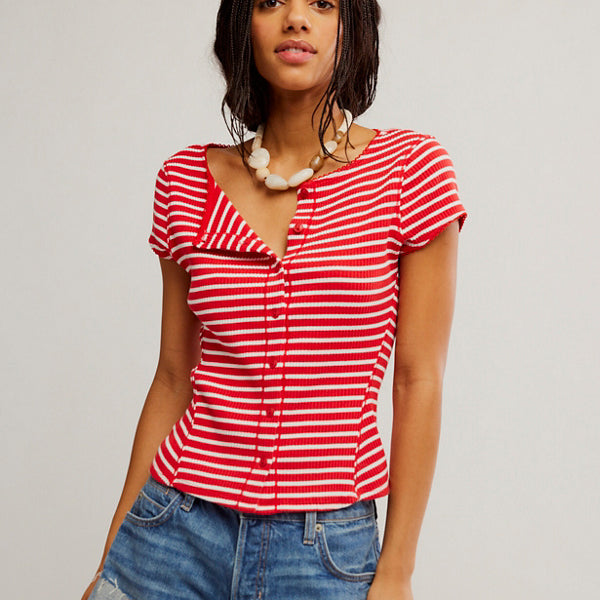 FREE PEOPLE MOST WANTED STRIPED CARDI - RED WHITE
