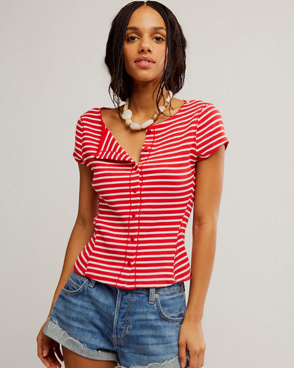 FREE PEOPLE MOST WANTED STRIPED CARDI - RED WHITE