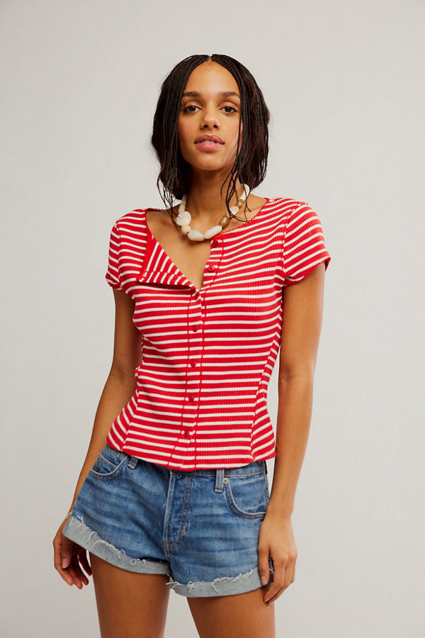 FREE PEOPLE MOST WANTED STRIPED CARDI - RED WHITE