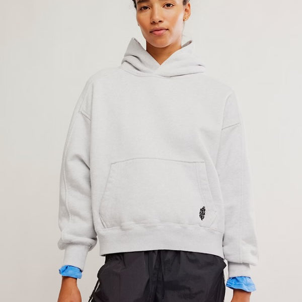 FREE PEOPLE A CUT ABOVE HOODIE - WHITE HEATHER GREY