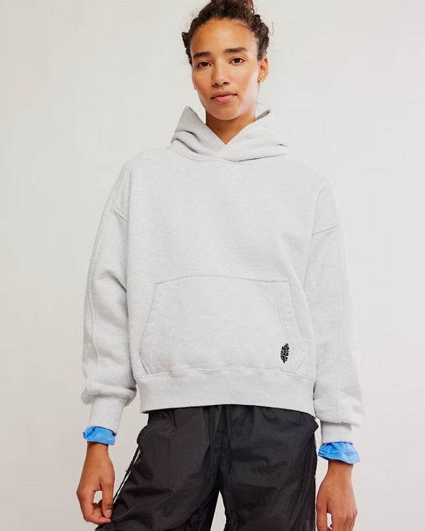 FREE PEOPLE A CUT ABOVE HOODIE - WHITE HEATHER GREY