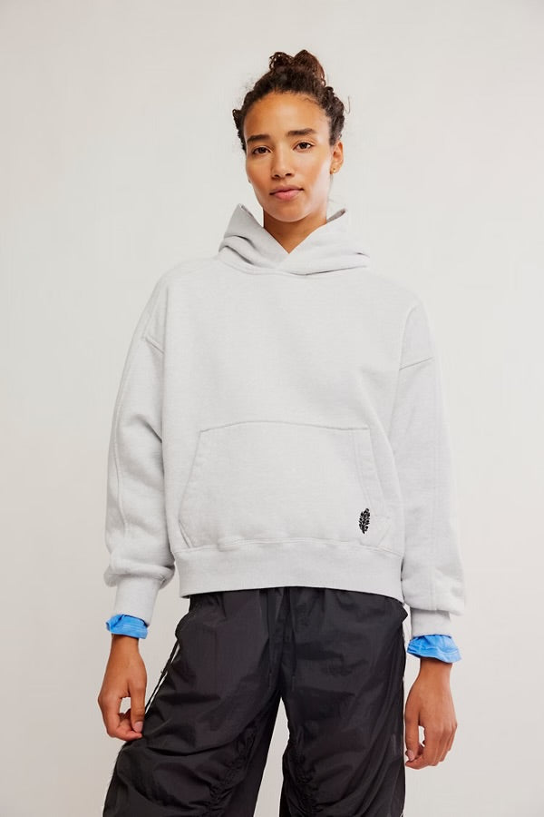FREE PEOPLE A CUT ABOVE HOODIE - WHITE HEATHER GREY