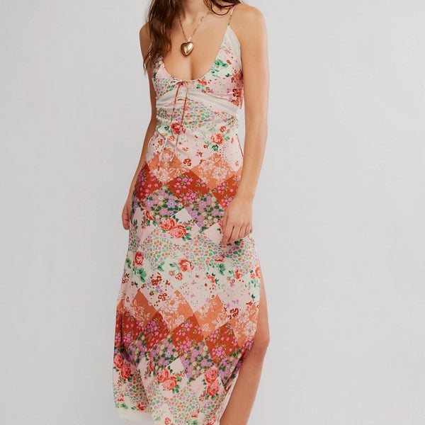 FREE PEOPLE DAISY FIELDS MAXI DRESS - BROWN COMBO