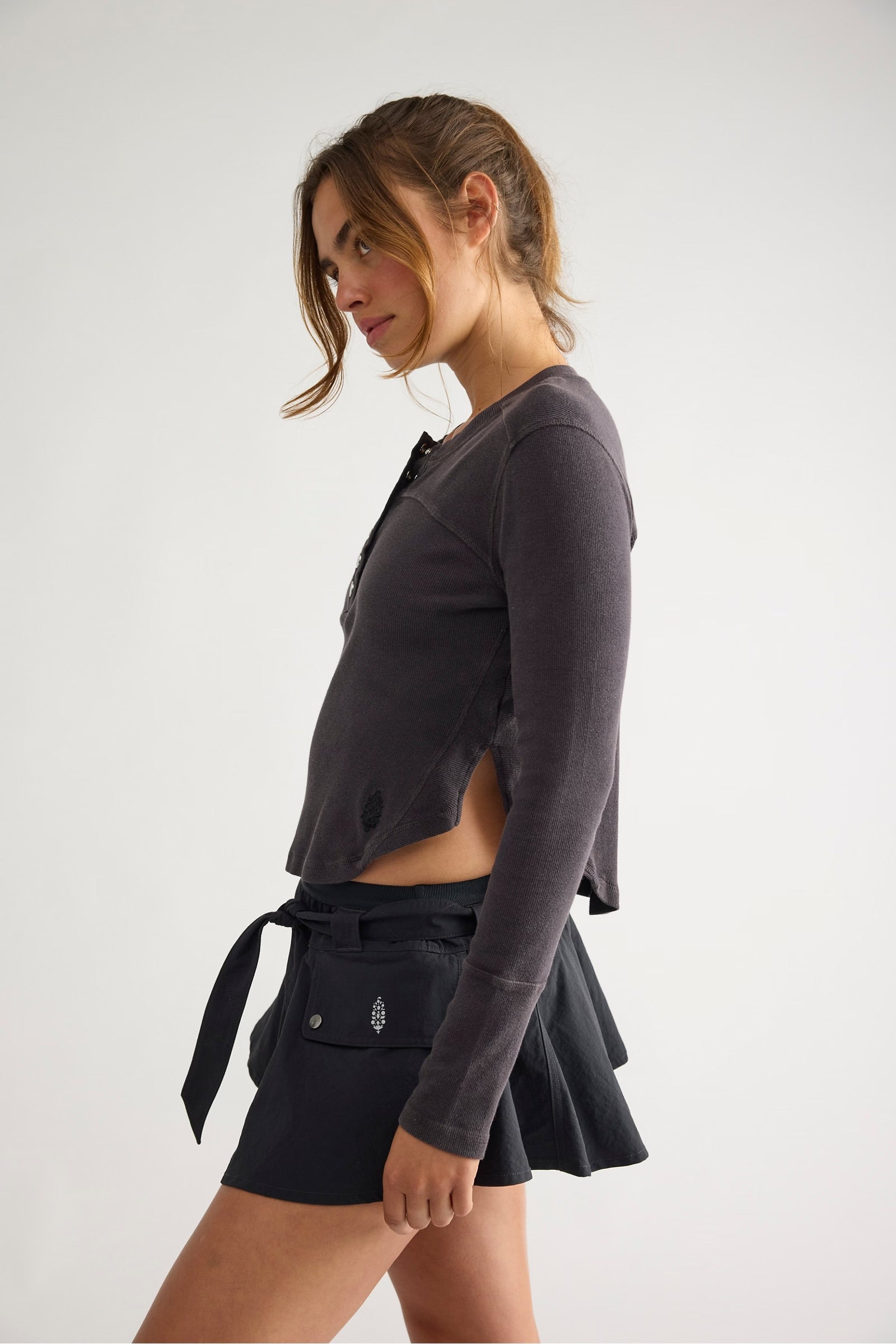 FREE PEOPLE COOL DOWN CREW LONG SLEEVE - BLACK