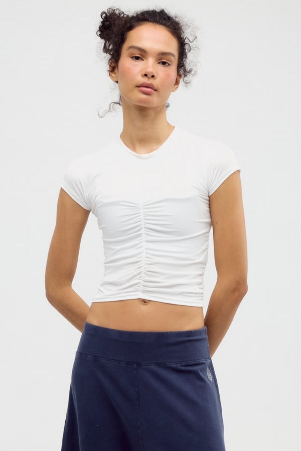 FREE PEOPLE TEMPO RUCHED SHORT SLEEVE - WHITE