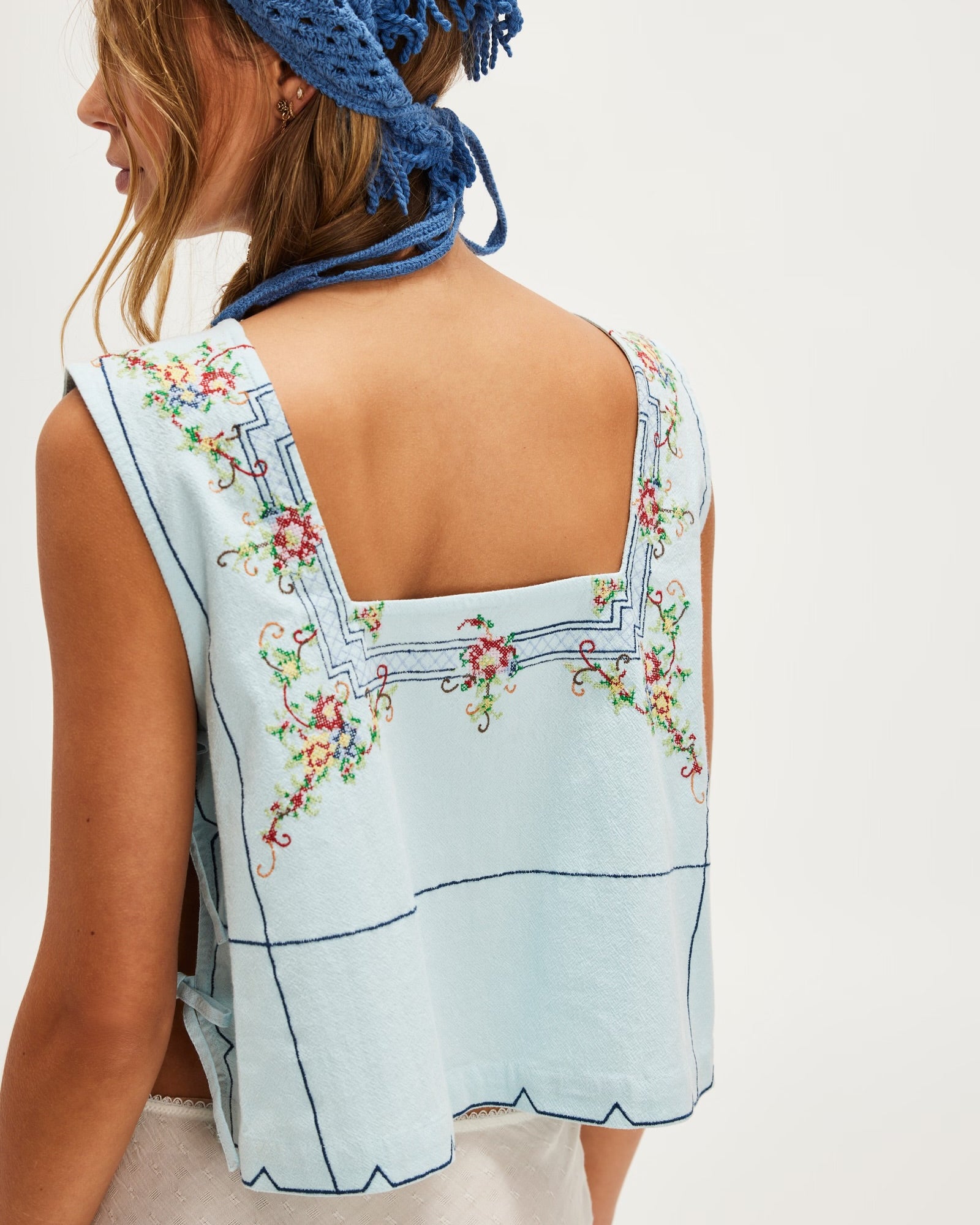 FREE PEOPLE GARDEN WALL TOP - BLUE COMBO