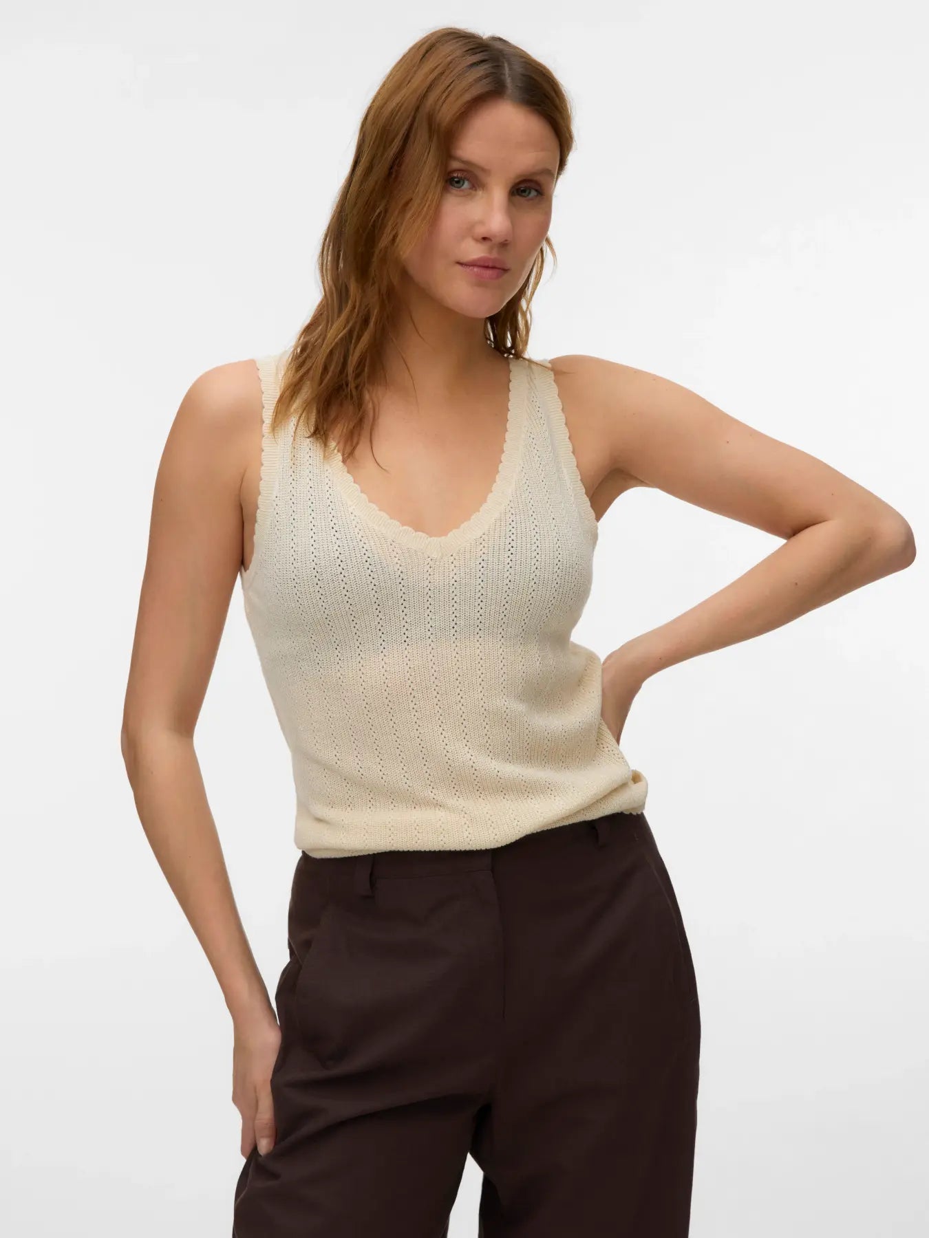 VM LEX V NECK KNIT TANK - BIRCH