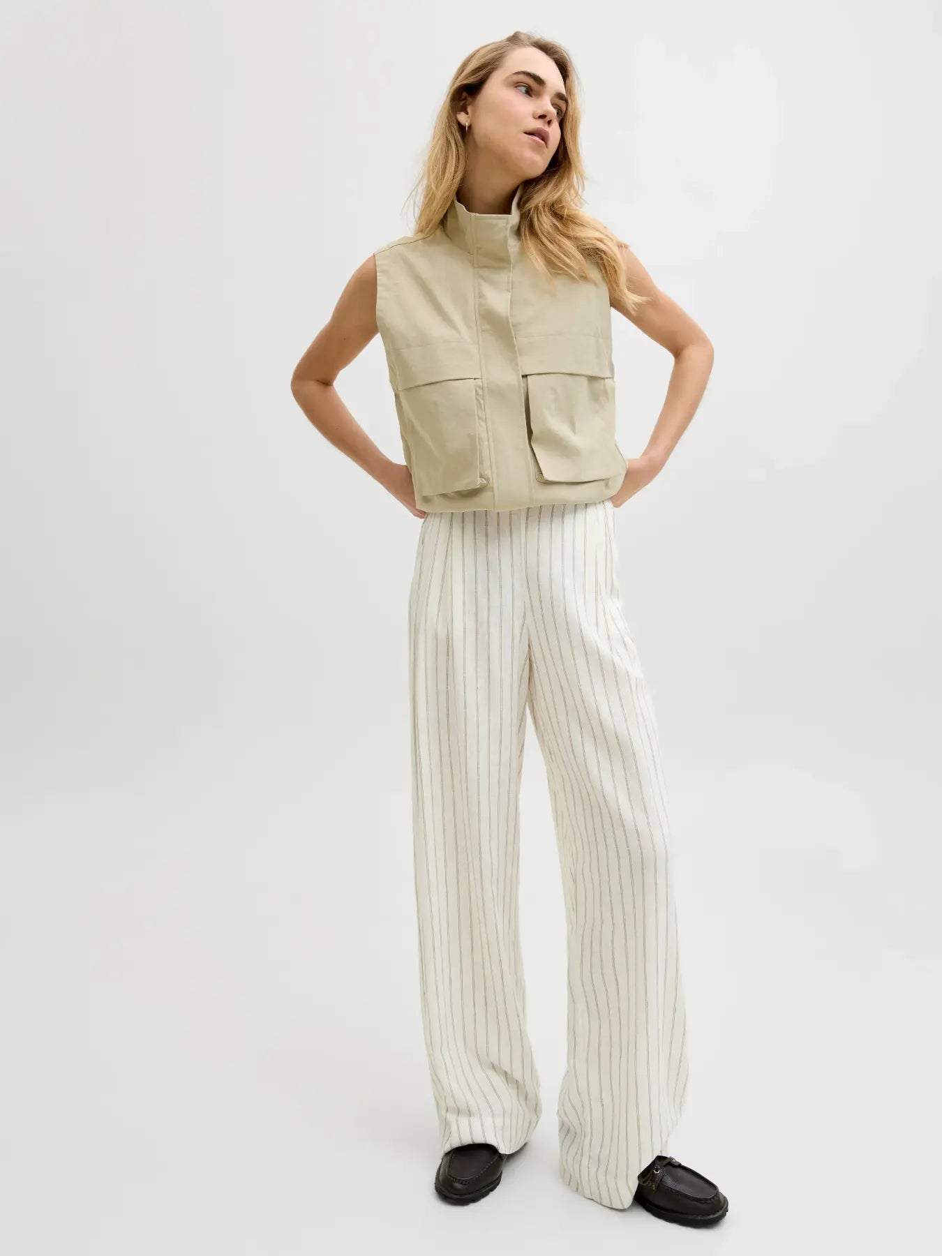 JJXX ALMIRA LINEN LOOSE PANT - BLANC STRIPES