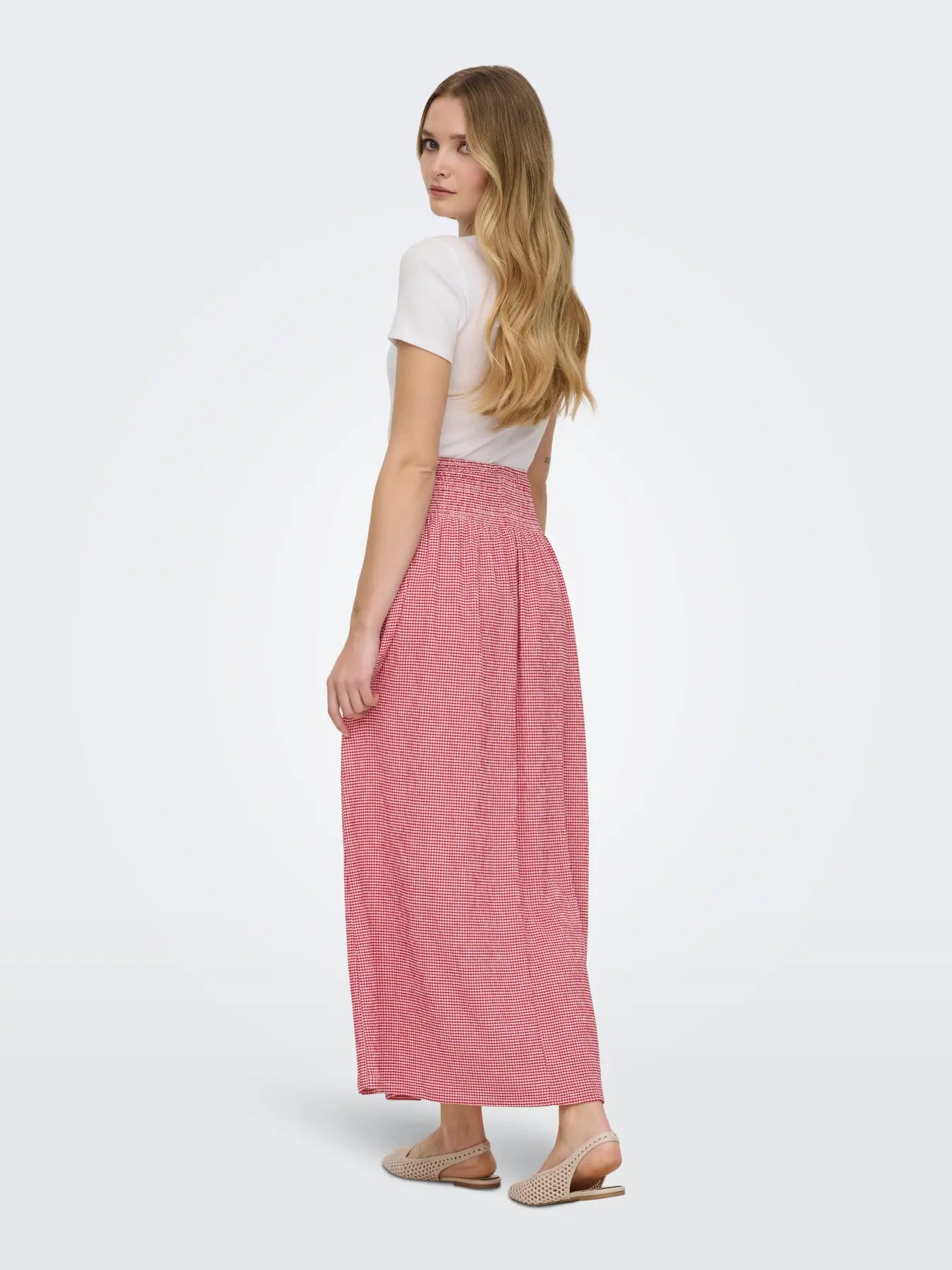 ONLY CELLE SMOCK MAXI SKIRT - CHERRY CHECKS