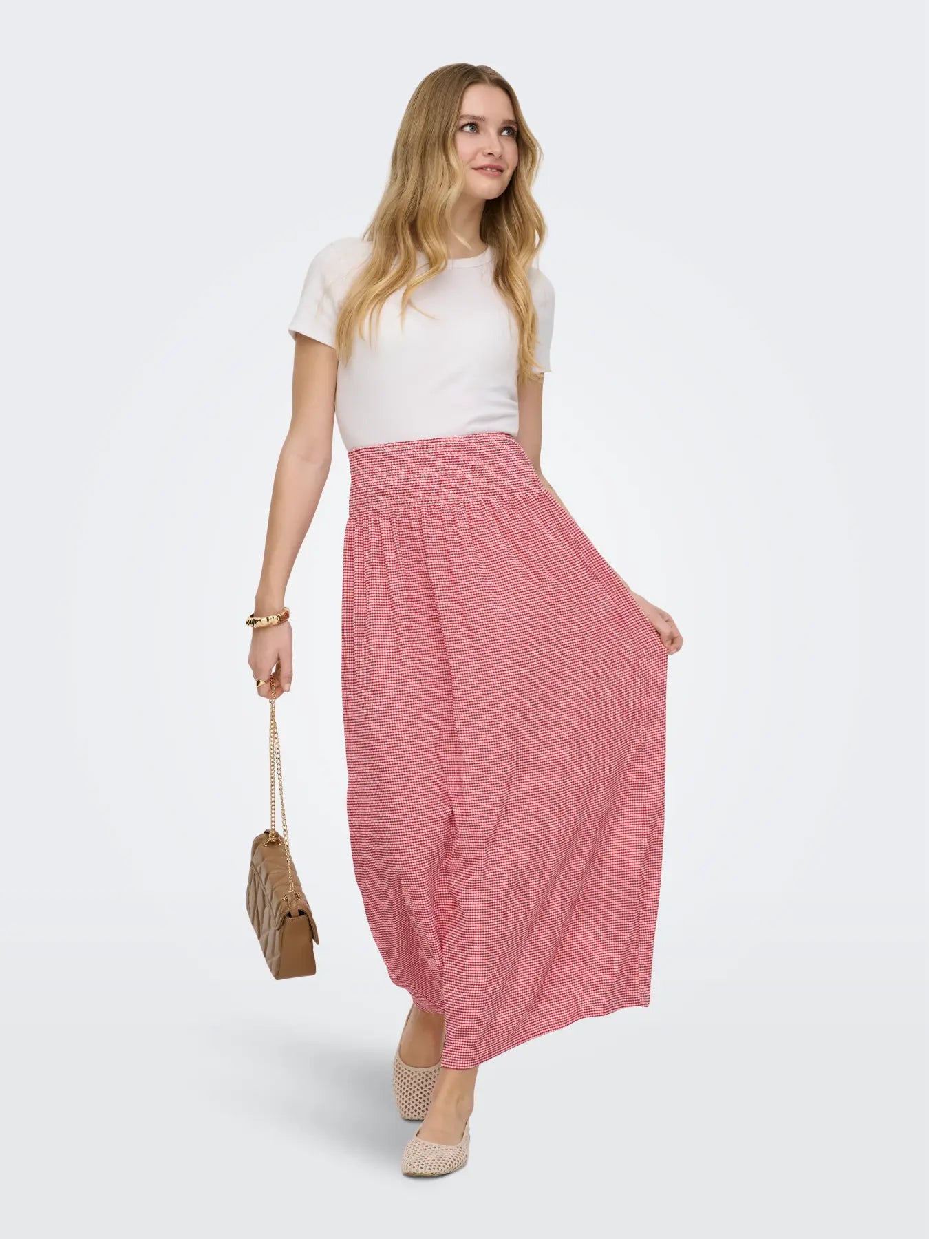 ONLY CELLE SMOCK MAXI SKIRT - CHERRY CHECKS
