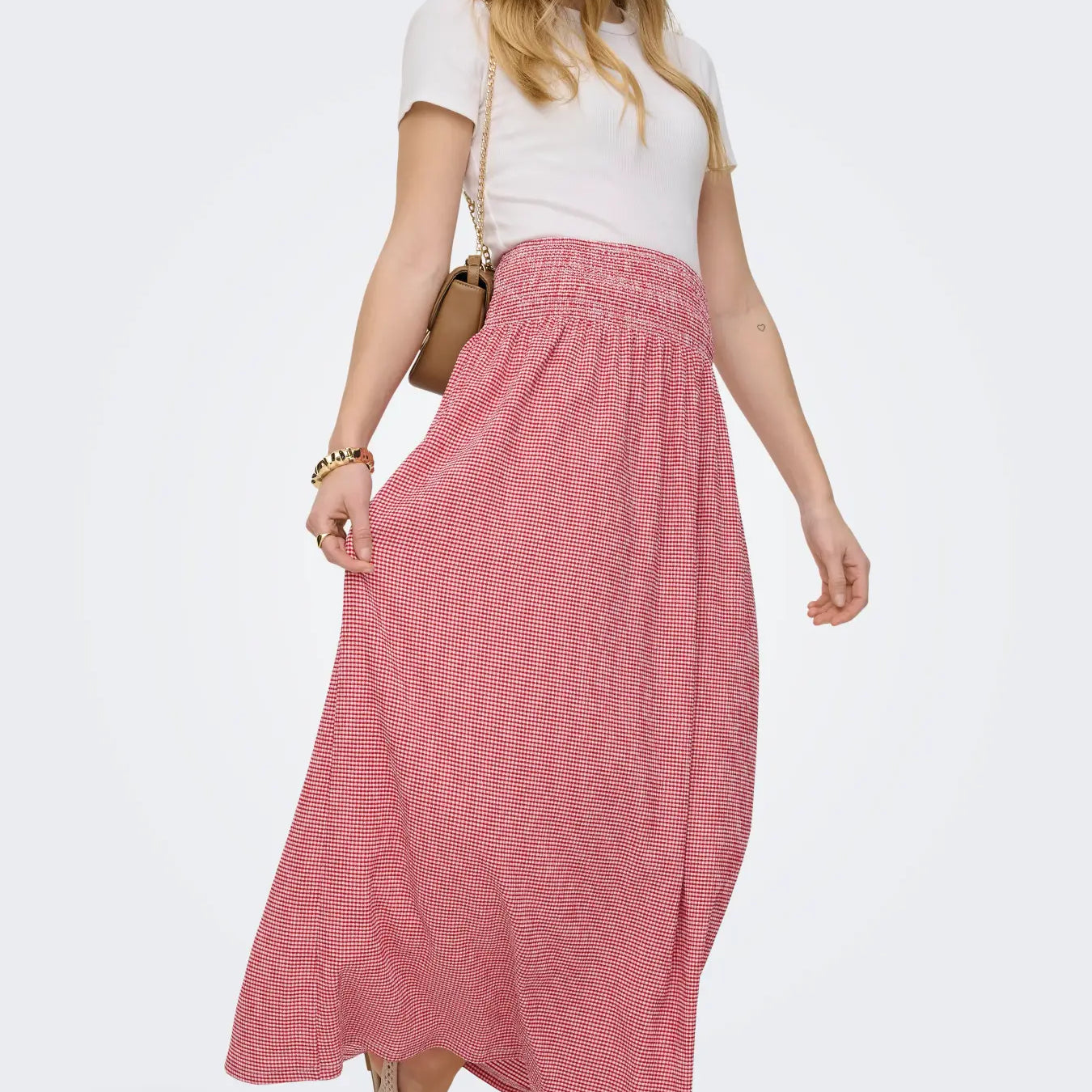 ONLY CELLE SMOCK MAXI SKIRT - CHERRY CHECKS