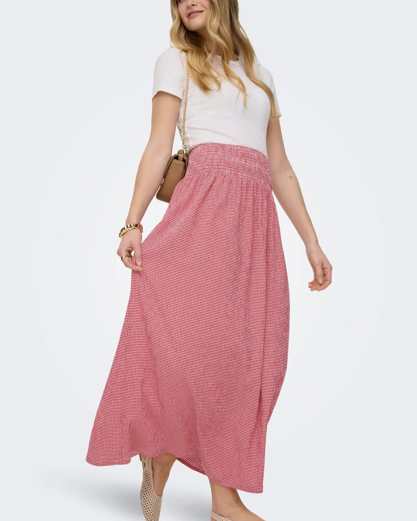 ONLY CELLE SMOCK MAXI SKIRT - CHERRY CHECKS