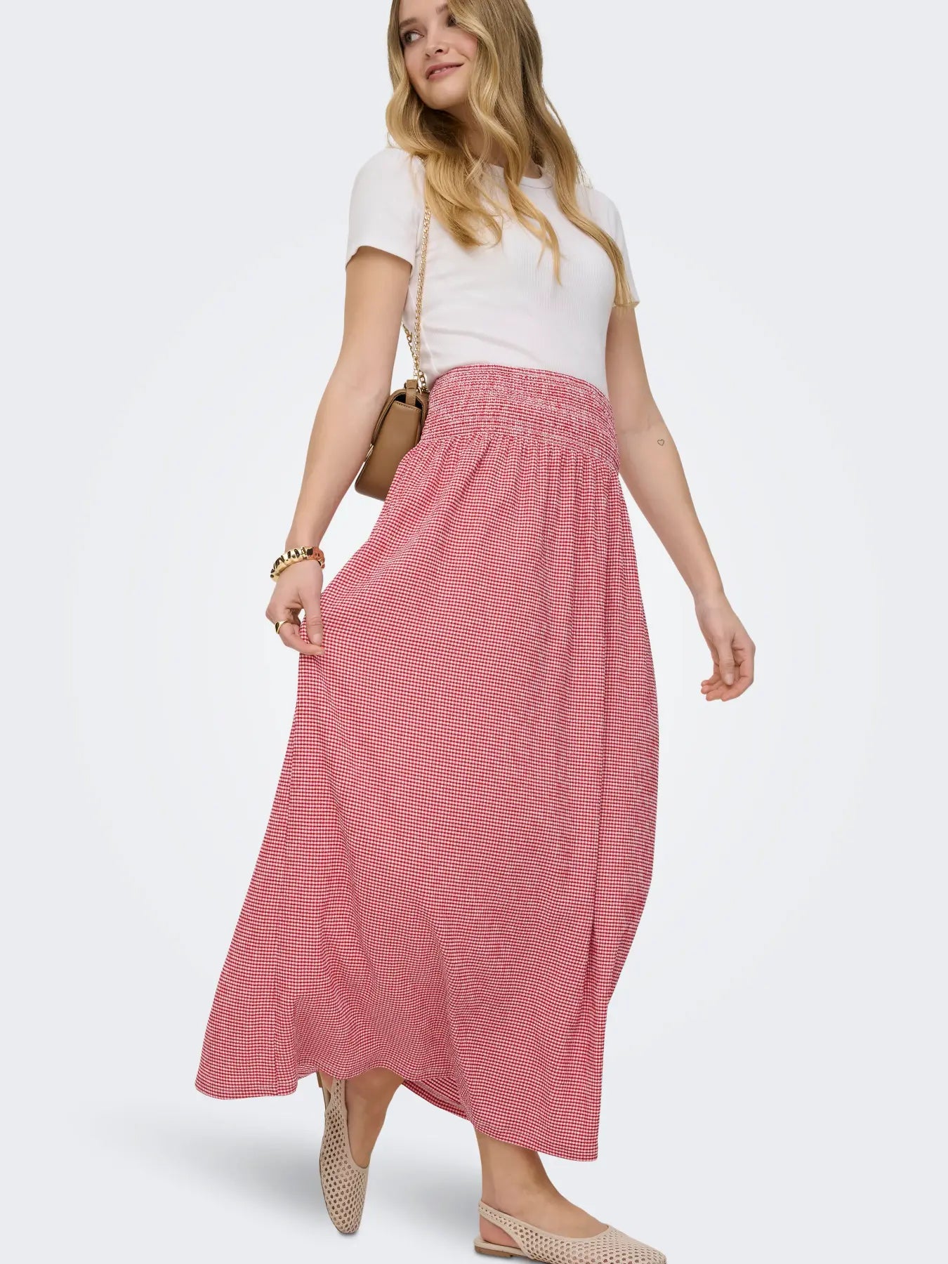 ONLY CELLE SMOCK MAXI SKIRT - CHERRY CHECKS