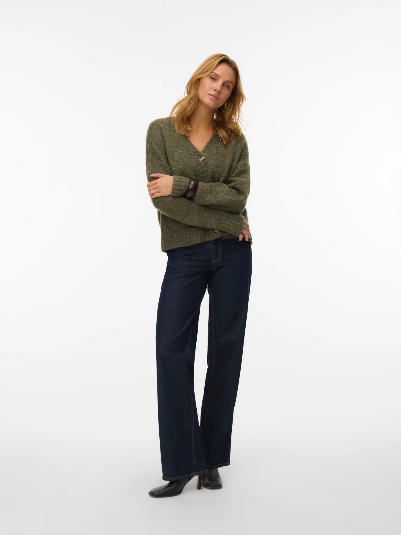 VM INGRID V NECK CARDIGAN - GRAPELEAF