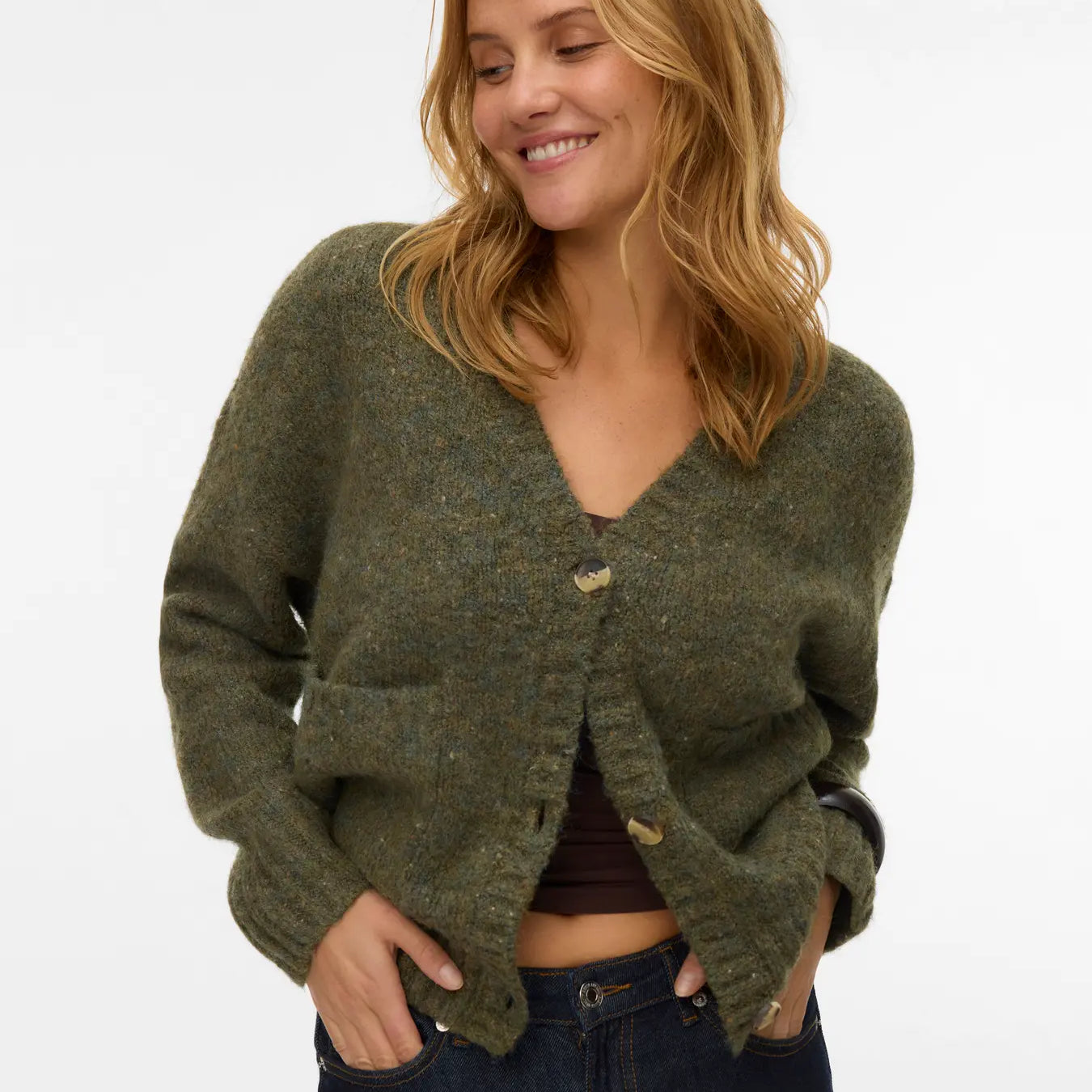 VM INGRID V NECK CARDIGAN - GRAPELEAF