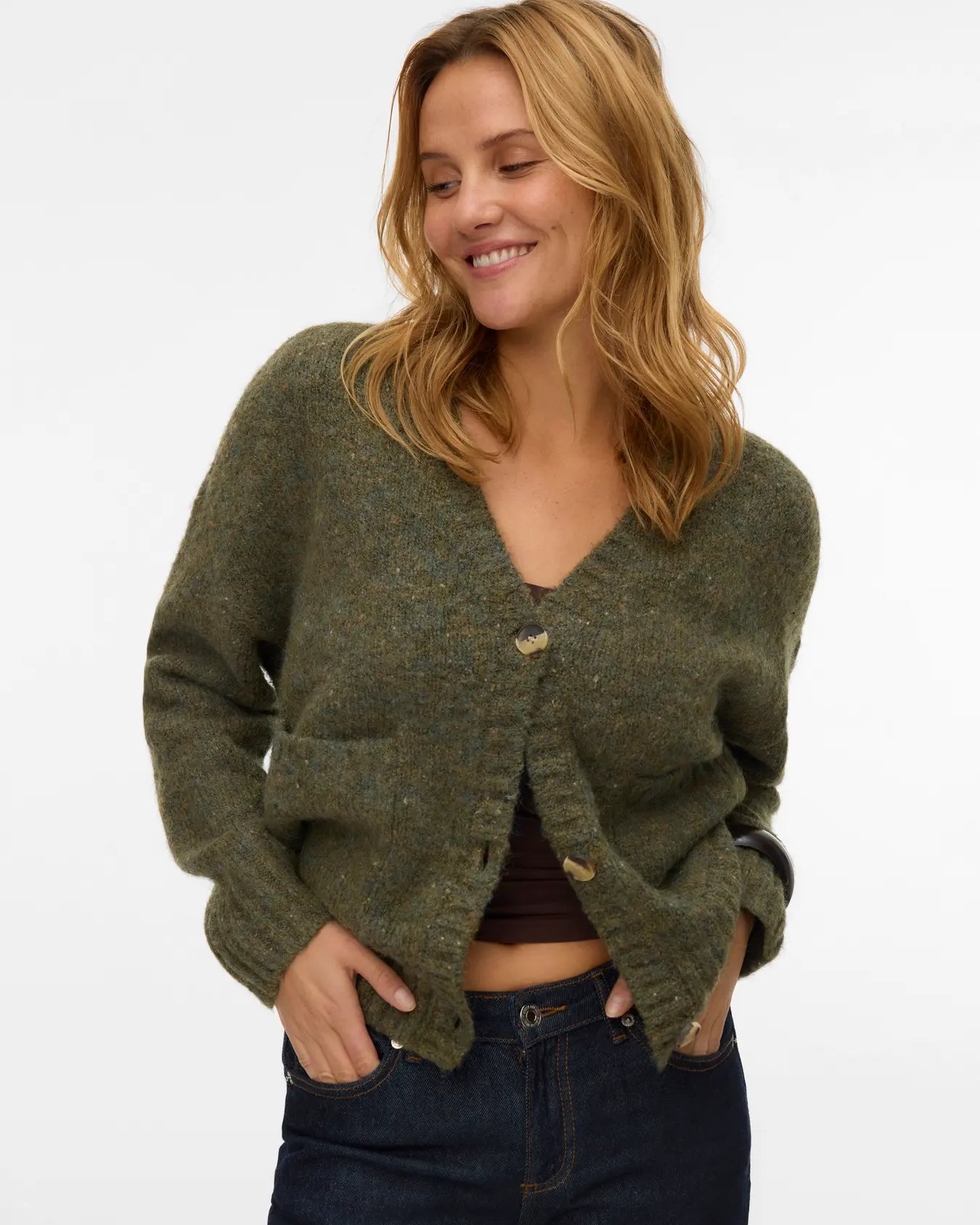 VM INGRID V NECK CARDIGAN - GRAPELEAF