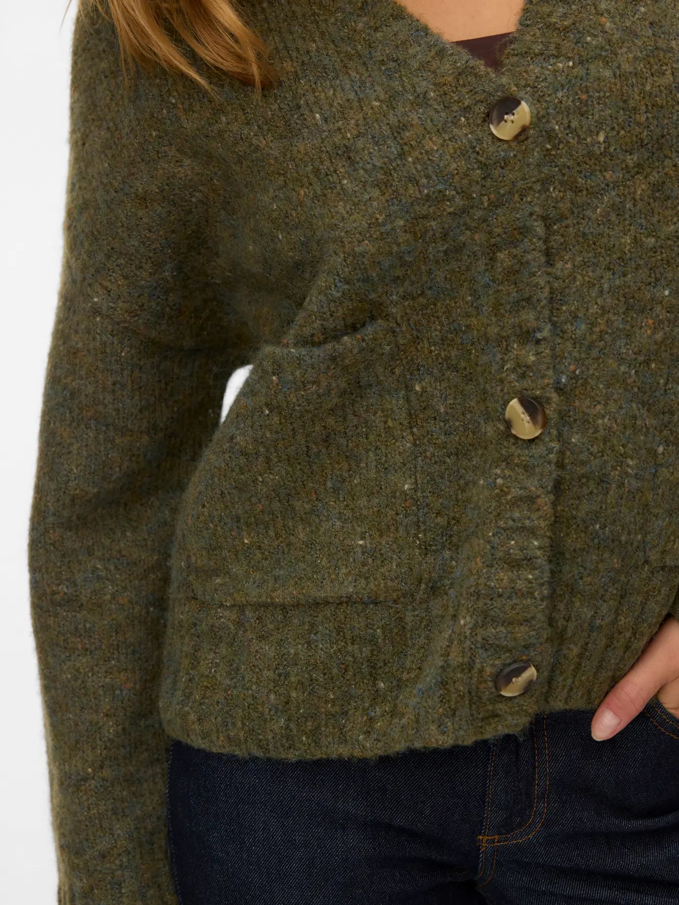 VM INGRID V NECK CARDIGAN - GRAPELEAF