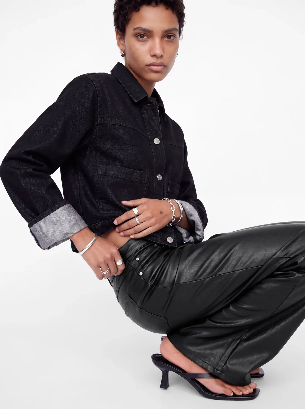 JJXX OSLO HAILEY FAUX LEATHER PANTS - BLACK