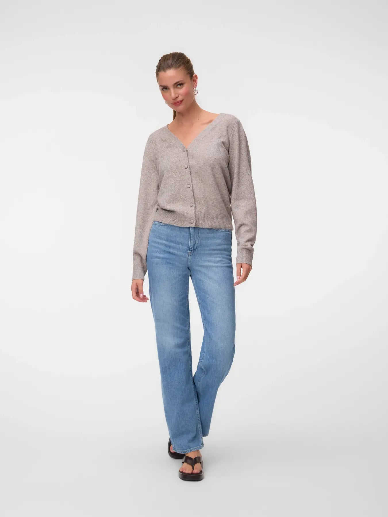 VM DOFFY V NECK CARDIGAN - MOON ROCK